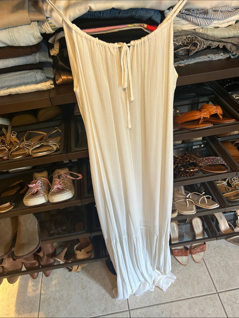 Women's Cream Maxi Skirt with Drawstring Waist